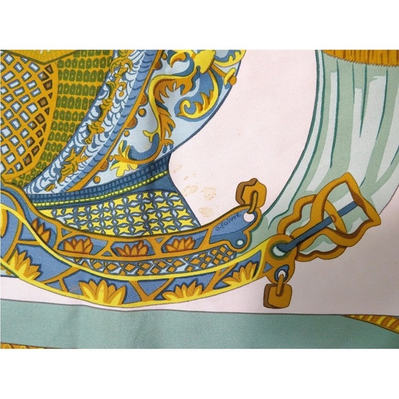 Hermes Silk Scarf with Orange and Blue Accents - Picture 9 of 12